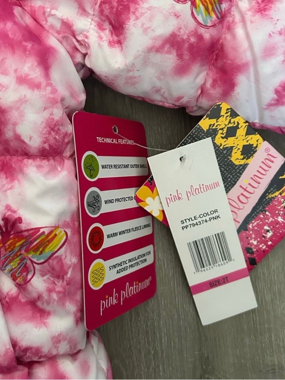 NWT Pink Platinum Pink Butterfly Fleece Puffer Jacket Size 2T - Picture 2 of 3